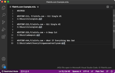 Microsoft Visual Studio Code中的。m3u文件的截图