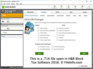 H&R Block Tax Software 2016中。t16文件的截图