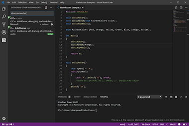 Microsoft Visual Studio Code 1.33中的。c文件的截图