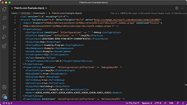 Microsoft Visual Studio代码中。vbproj文件的截图
